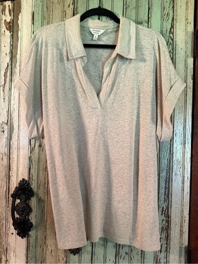Banana Republic Linen khaki Short-Sleeve Polo Tunic